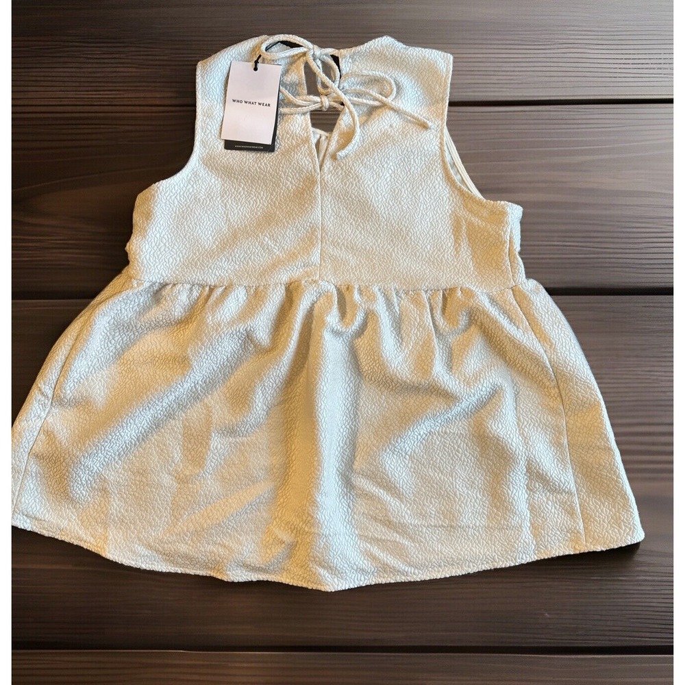 NWT Who What Wear Babydoll Top Women's M Cream White Sleeveless Flounce Top Boho - Picture 5 of 6